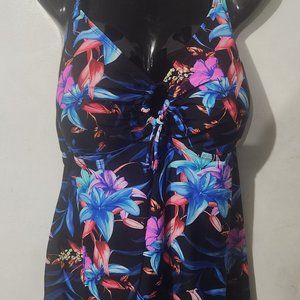 Mycoco Tankini SwimTop with Tummy Control Size 20 Black, Tropical Flower pattern